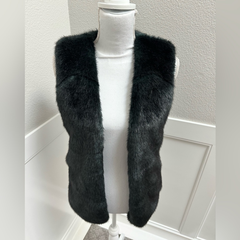 Club Monaco Green Black Faux Fur Vest Size S